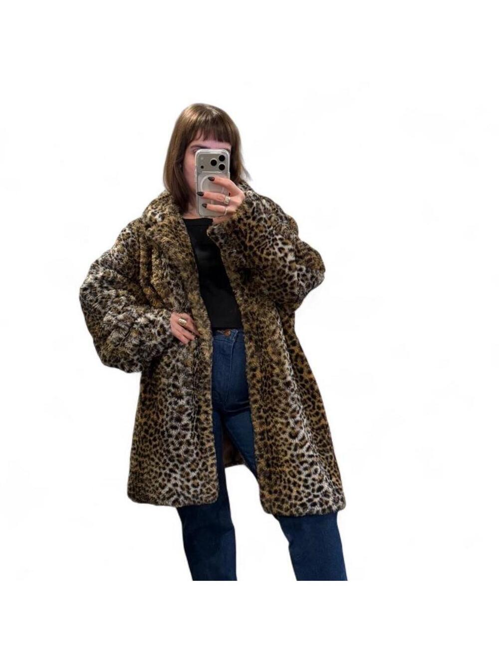 Oversized Leopard Faux Fur Coat
